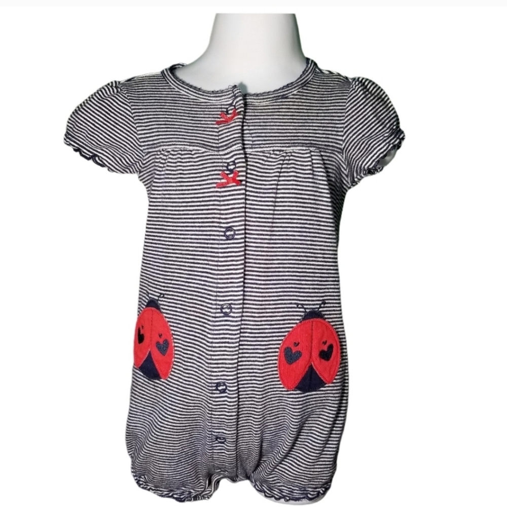 CHILD OF MINE BLUE STRIPED LADY BUG ROMPER SZ 12 MOS - Picture 6 of 9